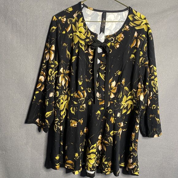melissa mccarthy People Choice Outfit seven7 Top 1x Black Flowers flowy S14 - Picture 1 of 16